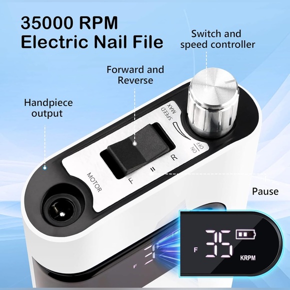 Belle Electric Nail Drill, 35000RPM Coreless Professional Nail Efile with 6 Nail - Picture 2 of 5